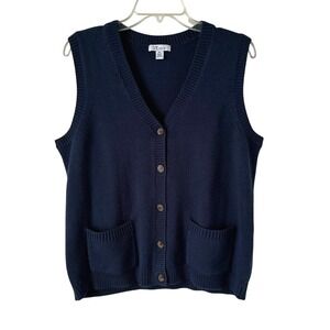 Tog Shop Womens V-Neck Sweater Vest Button Front Pouch Pockets Classic Preppy PL
